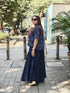 Blue Shirt with Drape Flared Pants